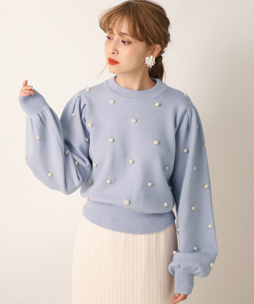 one after another NICE CLAUP（ワンアフターアナザーナイスクラップ）の「ぽんぽん付き長袖ニット（ニット/セーター・レディース・オフホワイト/ブラック/ベージュ/サックスブルー・FREE）」の18枚目の写真