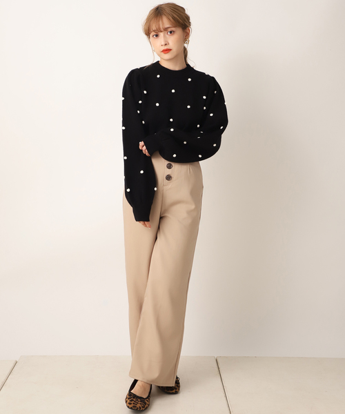 one after another NICE CLAUP（ワンアフターアナザーナイスクラップ）の「ぽんぽん付き長袖ニット（ニット/セーター・レディース・オフホワイト/ブラック/ベージュ/サックスブルー・FREE）」の20枚目の写真