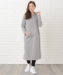裏起毛フード付き無地あったかロングカジュアルワンピース