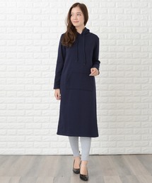 裏起毛フード付き無地あったかロングカジュアルワンピース
