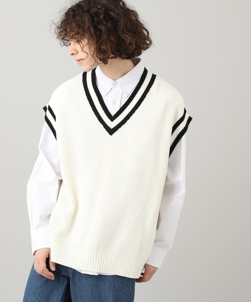 JUNRED（ジュンレッド）の「【WEB限定】ビッグチルデンベスト（ニット/セーター・メンズ・ホワイト/ブラック・FREE）」の2枚目の写真