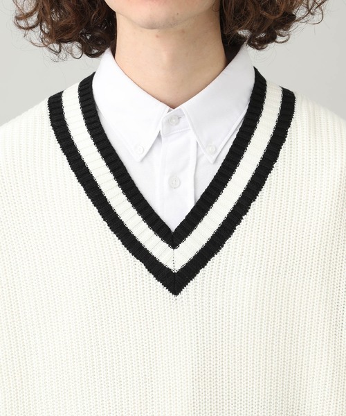 JUNRED（ジュンレッド）の「【WEB限定】ビッグチルデンベスト（ニット/セーター・メンズ・ホワイト/ブラック・FREE）」の3枚目の写真