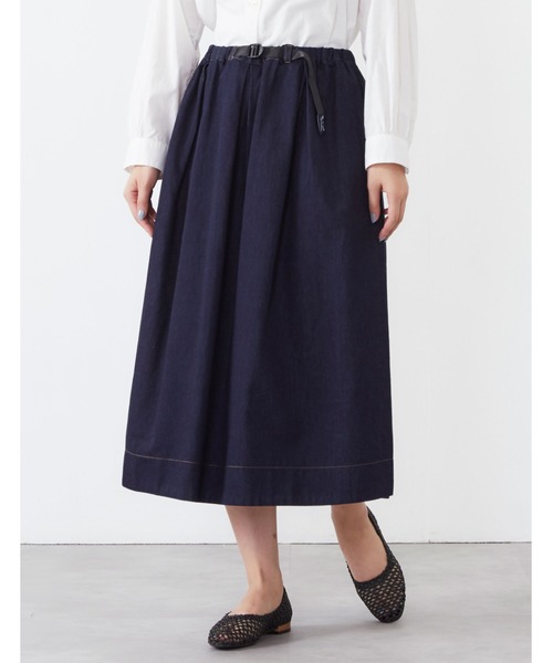 POU DOU DOU（プードゥドゥ）の「プラバックルベルトタックスカート（スカート・レディース・カーキ/イエロー/インディゴブルー/キナリ・3）」の19枚目の写真