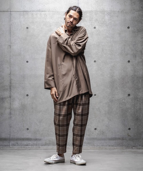 GLIMCLAP（グリムクラップ）の「mp8308-Plaid Three tack design Tapered pants パンツ（その他パンツ・メンズ・ブラック/グレイッシュベージュ・S/M/L）」の13枚目の写真