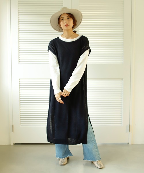 Auntie Rosa Holiday（アンティローザホリデー）の「サイド透かし編みニットベストワンピース（ワンピース・レディース・ナチュラル/テラコッタ/ブラック・FREE）」の20枚目の写真