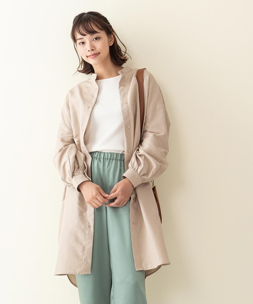 INNOCENT BLUE（イノセントブルー）の「【innocent blue/イノセントブルー】スタンドカラーロングシャツ サイドスリット入り　無地　柔らかい生地感　きれいなドレープ感（シャツ/ブラウス・レディース・ブルー/ブラック/ライトベージュ/ライトブラウン・MEDIUM）」の14枚目の写真