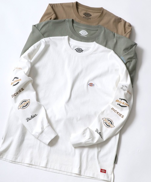 Dickies(ディッキーズ)の「【Dickies】 ディッキーズ オーバーサイズ 袖プリント ロングスリーブTシャツ/ロンT/別注 コラボ(Tシャツ/カットソー・メンズ・ホワイト/ブラック/ダークグリーン/ベージュ/サックスブルー/グリーン・M/L/XL)」の2枚目の写真