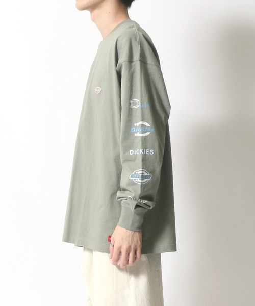 Dickies(ディッキーズ)の「【Dickies】 ディッキーズ オーバーサイズ 袖プリント ロングスリーブTシャツ/ロンT/別注 コラボ(Tシャツ/カットソー・メンズ・ホワイト/ブラック/ダークグリーン/ベージュ/サックスブルー/グリーン・M/L/XL)」の8枚目の写真