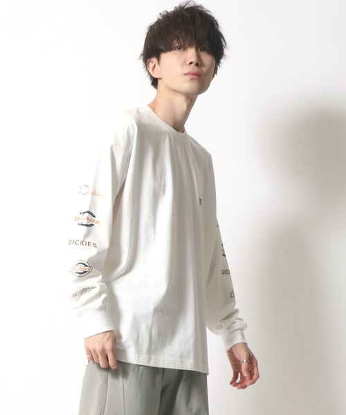 Dickies(ディッキーズ)の「【Dickies】 ディッキーズ オーバーサイズ 袖プリント ロングスリーブTシャツ/ロンT/別注 コラボ(Tシャツ/カットソー・メンズ・ホワイト/ブラック/ダークグリーン/ベージュ/サックスブルー/グリーン・M/L/XL)」の14枚目の写真