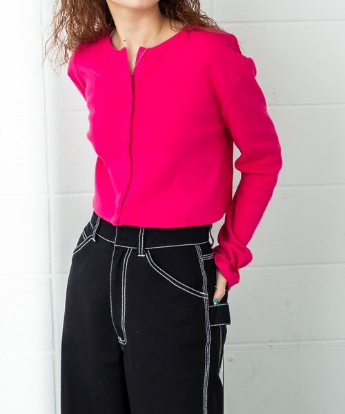 mystic(ミスティック)の「リブチビカーディガン(カーディガン/ボレロ・レディース・ブラック/ベージュ/オフホワイト/ピンク/ブルー/オレンジ・FREE)」の5枚目の写真