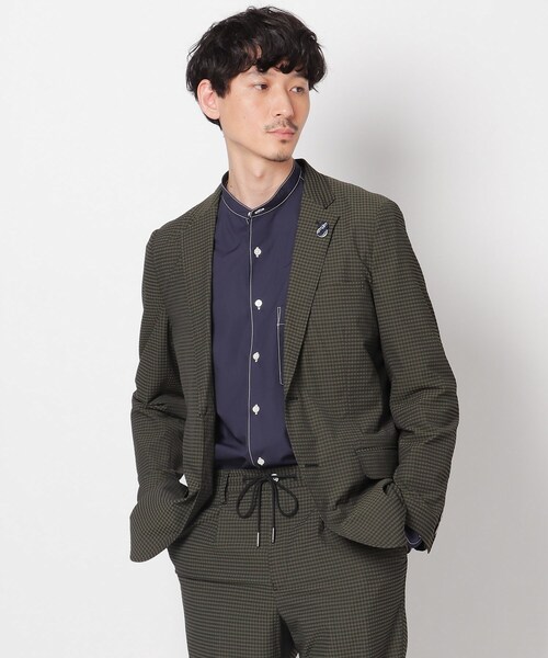 TAKEO KIKUCHI（タケオキクチ）の「◆米沢織ストレッチチェックジャケット（スーツジャケット・メンズ・モスグリーン系1/ダークブラウン系1/ネイビー系1・03/04/02）」の2枚目の写真