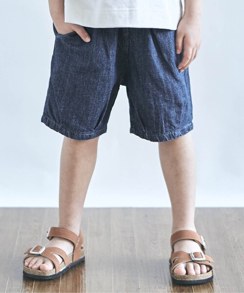 apres les cours（アプレレクール）の「デニム・チェックハーフパンツ 5分丈（その他パンツ・キッズ・マスタード/インディゴブルー・100/130/80/90/120/140/110）」の2枚目の写真