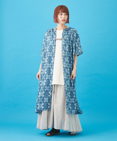 CUBE SUGAR（キューブシュガー）の「ボイル 総柄プリント ギャザーワンピース（シャツワンピース・レディース・ネイビー/ベージュ/サックスブルー/グレー・M）」の19枚目の写真