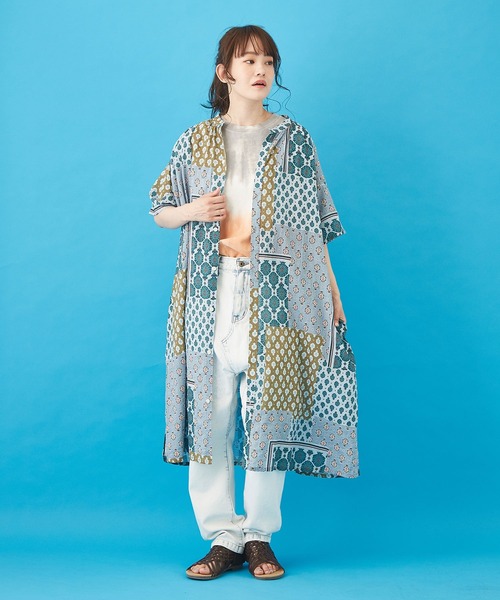 CUBE SUGAR（キューブシュガー）の「ボイル 総柄プリント ギャザーワンピース（シャツワンピース・レディース・ネイビー/ベージュ/サックスブルー/グレー・M）」の12枚目の写真