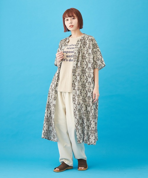 CUBE SUGAR（キューブシュガー）の「ボイル 総柄プリント ギャザーワンピース（シャツワンピース・レディース・ネイビー/ベージュ/サックスブルー/グレー・M）」の16枚目の写真