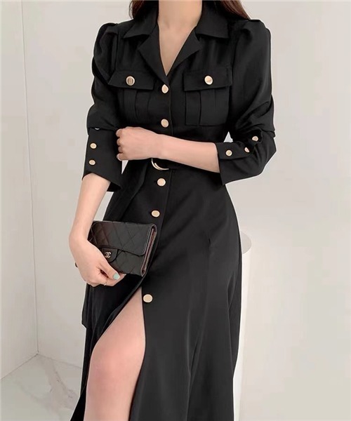 セール ゴールドボタン トレンチ風ベルト付前開きロングワンピース ワンピース Dream Garden ドリームガーデン のファッション通販 Zozotown