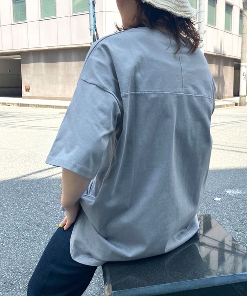 HER CLOSET(ハークローゼット)の「【HERCLOSET】7オンスヘビーウェイトコットン100%切替デザインTシャツ(Tシャツ/カットソー・レディース・ブラック/チャコールグレー/ベージュ/ブルー/パープル/ホワイト・M)」の5枚目の写真