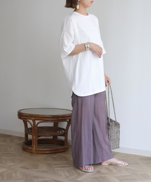 HER CLOSET(ハークローゼット)の「【HERCLOSET】7オンスヘビーウェイトコットン100%切替デザインTシャツ(Tシャツ/カットソー・レディース・ブラック/チャコールグレー/ベージュ/ブルー/パープル/ホワイト・M)」の10枚目の写真