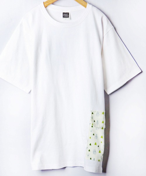 ROOT THREE(ルートスリー)の「ROOT THREE ワイドシルエット クルーネック サイドポケット付き 半袖 Tシャツ(Tシャツ/カットソー・メンズ・カモフラージュ/ホワイト系その他/ブラック系その他/ゼブラ/ホワイト系その他2/ブラック系その他2/ブラック系その他3/ブラック/アニマル/ホワイト/ホワイト系その他3/レオパード・LL/M/L)」の1枚目の写真
