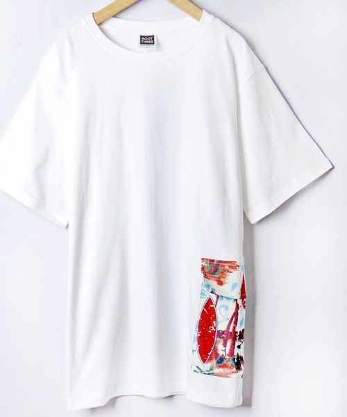 ROOT THREE(ルートスリー)の「ROOT THREE ワイドシルエット クルーネック サイドポケット付き 半袖 Tシャツ(Tシャツ/カットソー・メンズ・カモフラージュ/ホワイト系その他/ブラック系その他/ゼブラ/ホワイト系その他2/ブラック系その他2/ブラック系その他3/ブラック/アニマル/ホワイト/ホワイト系その他3/レオパード・LL/M/L)」の2枚目の写真