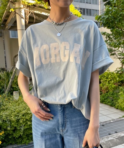 DouDou（ドゥドゥ）の「【WEB限定】MORGAN ロゴT（Tシャツ/カットソー・レディース・オフホワイト/ベージュ/グリーン・FREE）」の6枚目の写真
