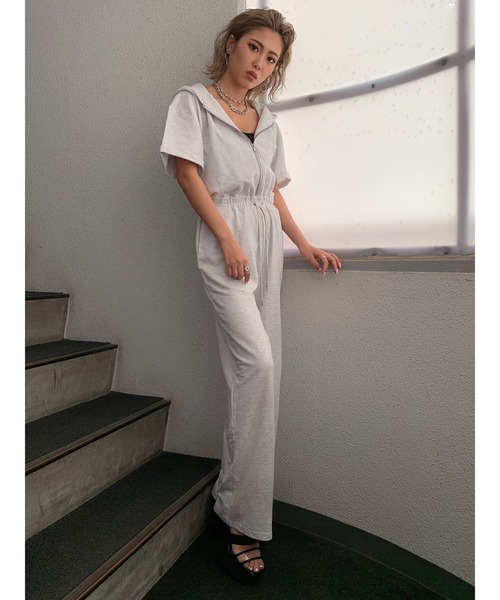 EGOIST（エゴイスト）の「スウェット半袖オールインワン（つなぎ/オールインワン・レディース・ブラック/グレー・FREE）」の6枚目の写真