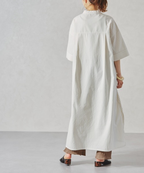 acro（アクロ）の「ストライプシャツワンピース/AC1056（シャツワンピース・レディース・ブルー/ネイビー/ベージュ/カーキ/ブラック・ﾌﾘ-）」の6枚目の写真