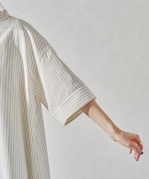 acro（アクロ）の「ストライプシャツワンピース/AC1056（シャツワンピース・レディース・ブルー/ネイビー/ベージュ/カーキ/ブラック・ﾌﾘ-）」の8枚目の写真