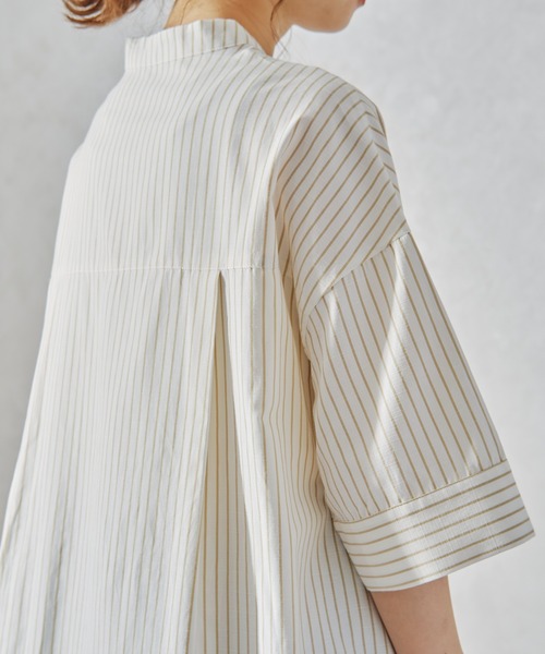 acro（アクロ）の「ストライプシャツワンピース/AC1056（シャツワンピース・レディース・ブルー/ネイビー/ベージュ/カーキ/ブラック・ﾌﾘ-）」の9枚目の写真