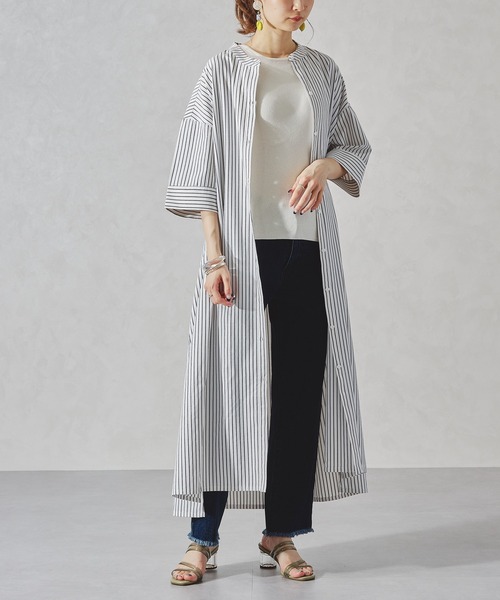 acro（アクロ）の「ストライプシャツワンピース/AC1056（シャツワンピース・レディース・ブルー/ネイビー/ベージュ/カーキ/ブラック・ﾌﾘ-）」の11枚目の写真