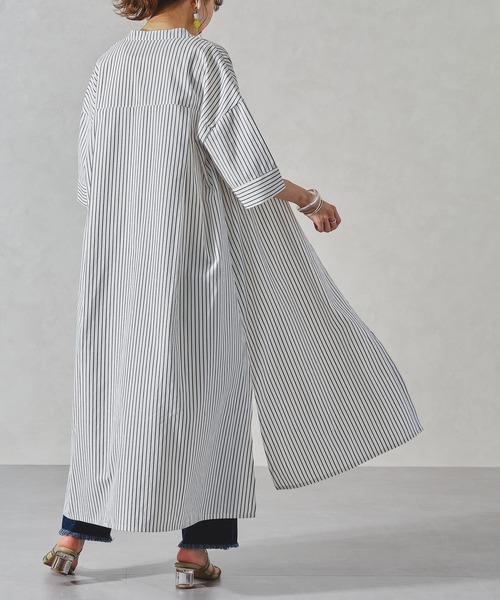 acro（アクロ）の「ストライプシャツワンピース/AC1056（シャツワンピース・レディース・ブルー/ネイビー/ベージュ/カーキ/ブラック・ﾌﾘ-）」の12枚目の写真