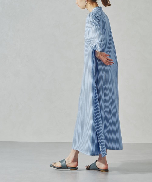 acro（アクロ）の「ストライプシャツワンピース/AC1056（シャツワンピース・レディース・ブルー/ネイビー/ベージュ/カーキ/ブラック・ﾌﾘ-）」の17枚目の写真