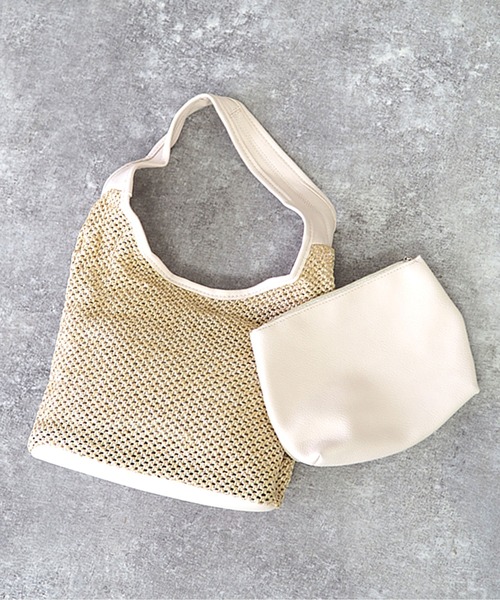 Riberry（リベリー）の「合皮切替カゴトートバッグ（トートバッグ・レディース・ブラック/ベージュ/ブラウン/ホワイト・FREE）」の2枚目の写真