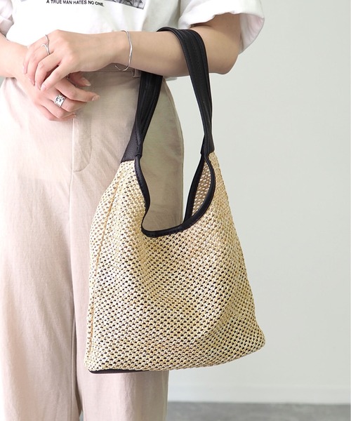 Riberry（リベリー）の「合皮切替カゴトートバッグ（トートバッグ・レディース・ブラック/ベージュ/ブラウン/ホワイト・FREE）」の3枚目の写真