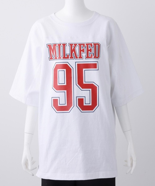 MILKFED.(ミルクフェド)の「LOGO FOOTBALL TOP(Tシャツ/カットソー・レディース・ホワイト/ブラック/グリーン/ネイビー・ONE SIZE)」の5枚目の写真