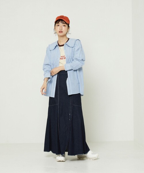 FREAK'S STORE（フリークスストア）の「SOMETHING × FREAK'S STORE/サムシング 別注Mermaid Skirt/別注マーメイドスカート（スカート・レディース・サックスブルー/ネイビー・MEDIUM/SMALL）」の3枚目の写真