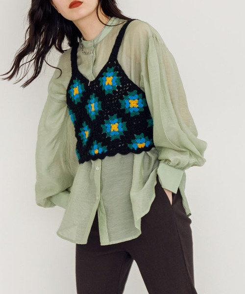 w closet（ダブルクローゼット）の「カギ針モチーフビスチェ（ニット/セーター・レディース・ブラック/ダークグリーン/アイボリー・FREE）」の2枚目の写真