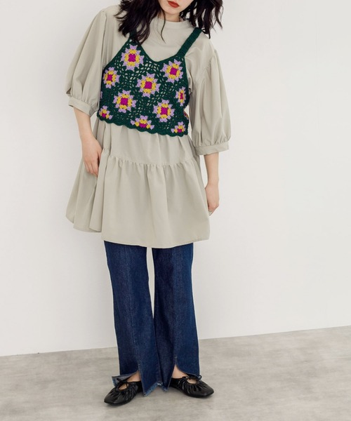 w closet（ダブルクローゼット）の「カギ針モチーフビスチェ（ニット/セーター・レディース・ブラック/ダークグリーン/アイボリー・FREE）」の22枚目の写真