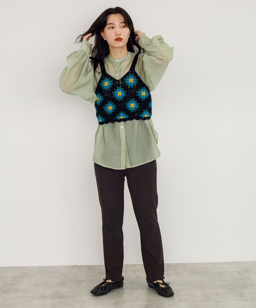 w closet（ダブルクローゼット）の「カギ針モチーフビスチェ（ニット/セーター・レディース・ブラック/ダークグリーン/アイボリー・FREE）」の6枚目の写真