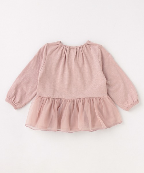 petit main(プティマイン)の「レース×チュール長袖チュニックT(Tシャツ/カットソー・キッズ・ピンク/オフホワイト/ライトカーキ・100cm/90cm/130cm/120cm/110cm/80cm)」の6枚目の写真