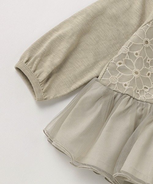 petit main(プティマイン)の「レース×チュール長袖チュニックT(Tシャツ/カットソー・キッズ・ピンク/オフホワイト/ライトカーキ・100cm/90cm/130cm/120cm/110cm/80cm)」の9枚目の写真