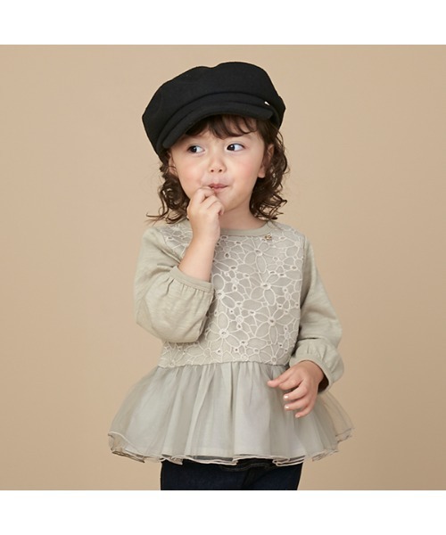 petit main(プティマイン)の「レース×チュール長袖チュニックT(Tシャツ/カットソー・キッズ・ピンク/オフホワイト/ライトカーキ・100cm/90cm/130cm/120cm/110cm/80cm)」の19枚目の写真