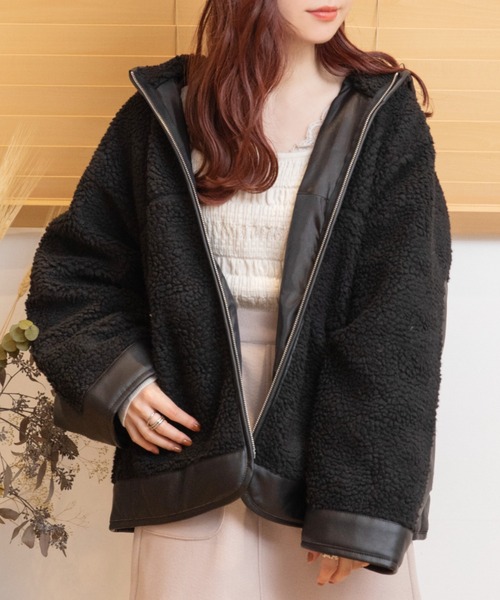 Mysa&Liina（ミーサリーナ）の「ボアレザーパイピングブルゾン（ブルゾン・レディース・ブラック/キナリ・M）」の2枚目の写真