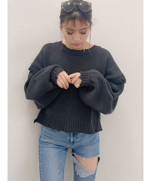 GYDA(ジェイダ)の「グラインダーショートニットTOPS(ニット/セーター・レディース・アイボリー/ベージュ/ミント/ブラック・FREE)」の2枚目の写真