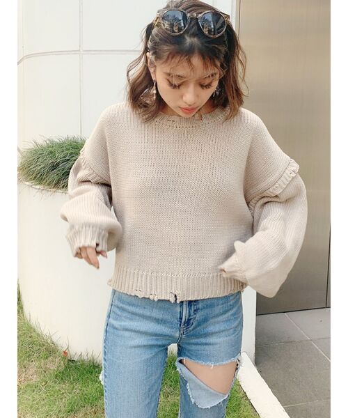 GYDA(ジェイダ)の「グラインダーショートニットTOPS(ニット/セーター・レディース・アイボリー/ベージュ/ミント/ブラック・FREE)」の8枚目の写真