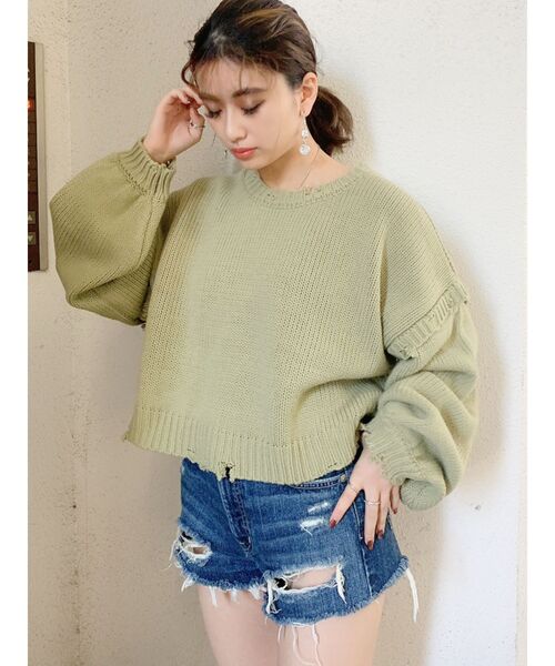 GYDA(ジェイダ)の「グラインダーショートニットTOPS(ニット/セーター・レディース・アイボリー/ベージュ/ミント/ブラック・FREE)」の13枚目の写真