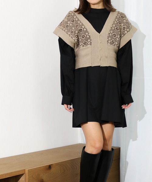 Per sist ence（パーシエンス）の「Per sist ence/パーシエンス　幾何学ビスチェ（ベスト・レディース・ベージュ/ブラック/ブラウン・FREE）」の2枚目の写真