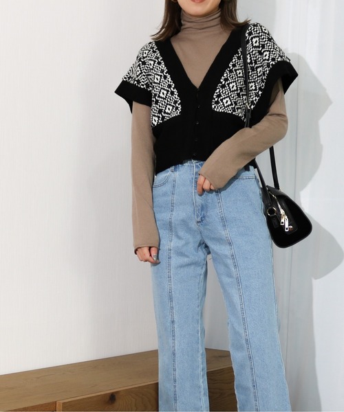 Per sist ence（パーシエンス）の「Per sist ence/パーシエンス　幾何学ビスチェ（ベスト・レディース・ベージュ/ブラック/ブラウン・FREE）」の4枚目の写真