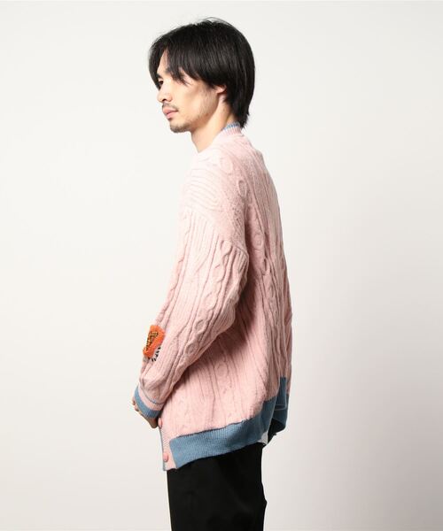 HOOK（フック）の「【HOOK】パッチワーク刺繍リンガーVネックカーディガン（カーディガン/ボレロ・メンズ・ホワイト/ピンク/ブルー・M/L/XL）」の6枚目の写真