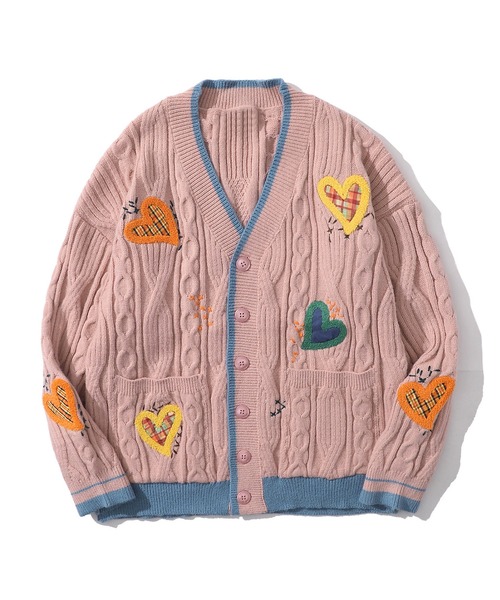 HOOK（フック）の「【HOOK】パッチワーク刺繍リンガーVネックカーディガン（カーディガン/ボレロ・メンズ・ホワイト/ピンク/ブルー・M/L/XL）」の3枚目の写真
